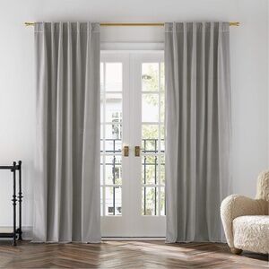 Pebble Grey Cotton Velvet Curtain Panels (5 available) with Lining 48”x84”